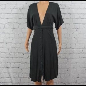 Forever 21 black midi dress deep V cleavage black